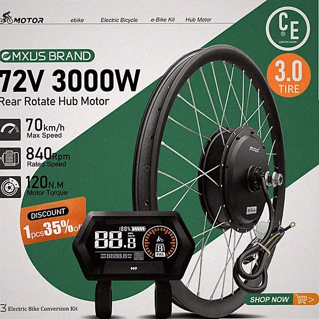 Electric Bicycle Conversion Kit 72V 3000W 3.0 20-29in 700C Rear Hub Motor Wheel